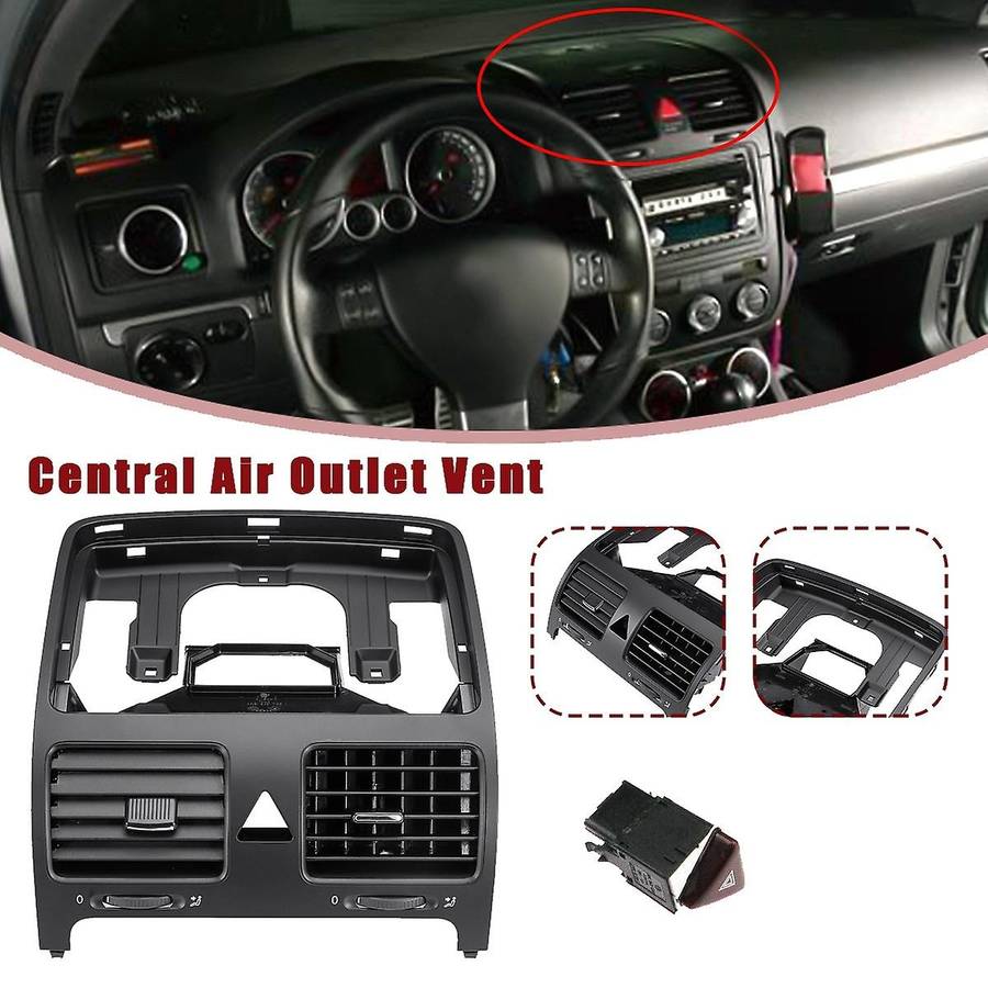 Front Central Dashboard Air Conditioning Outlet Vent with Warning Flasher Switch for Golf 5 MK5 Rabb