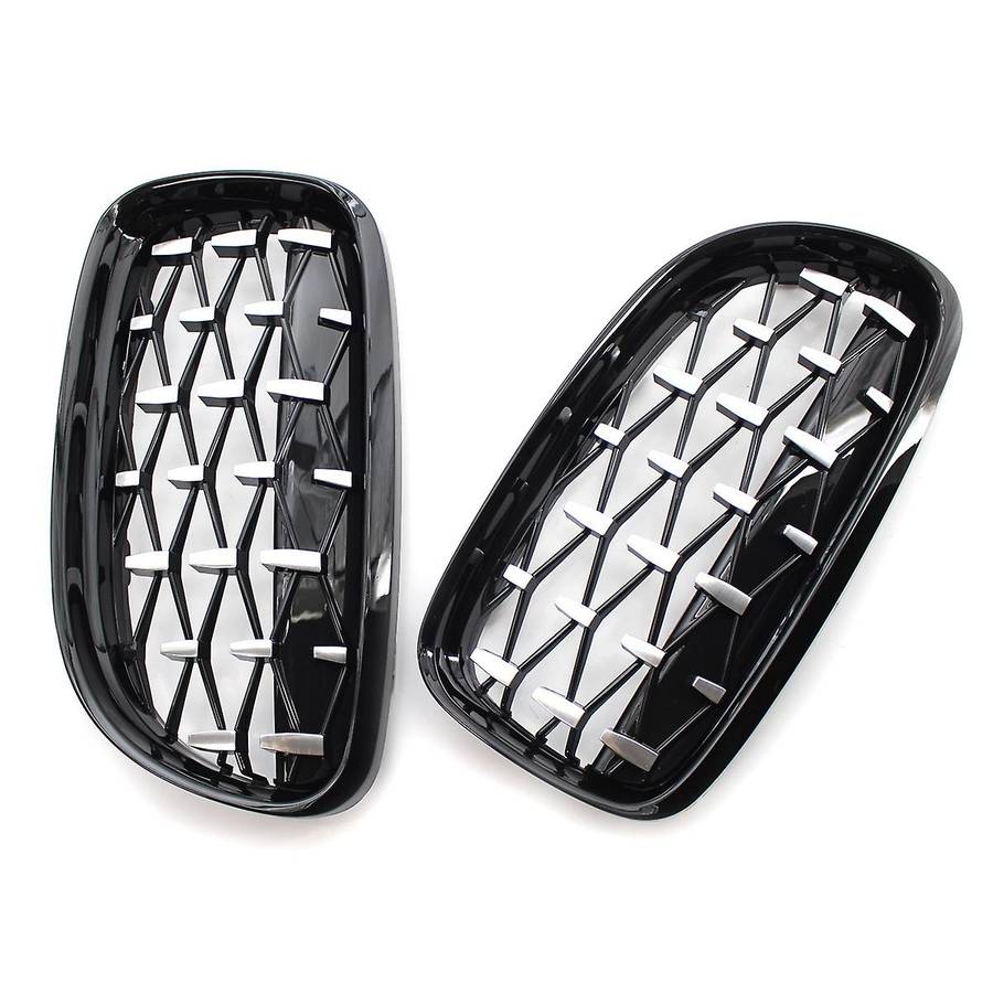 Front Kidney Grill, Front Hood Diamond Grille Meteor Grill for 3 Series E90 E91 2009-2012 Gloss Blac