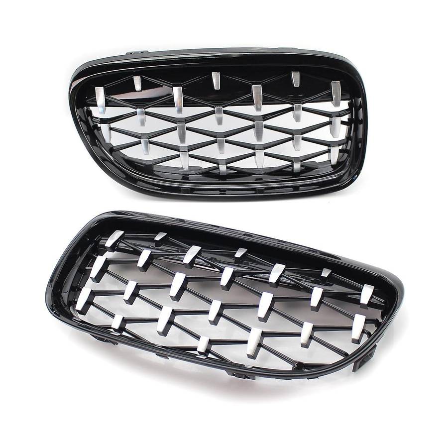 Front Kidney Grill, Front Hood Diamond Grille Meteor Grill for 3 Series E90 E91 2009-2012 Gloss Blac
