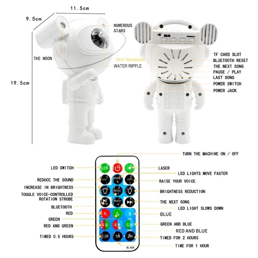 Galaxy Night Light Astronaut Star Nebula Ceiling Heavy Projector Light with Timer and Remote Bluetoo