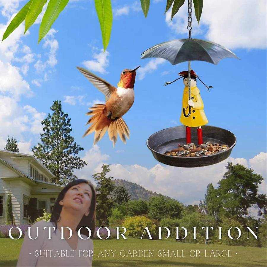 Girls Bird Feeder with Umbrella Bird Station Metal Hanging Chain and Hook Feeder for Wild Garden Bir