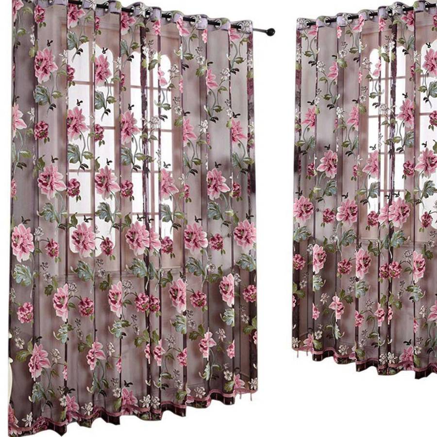 Glass Door Decorative Curtain Bedroom Voile Curtain Tulle with Lace Ham Pendants French Window Drap