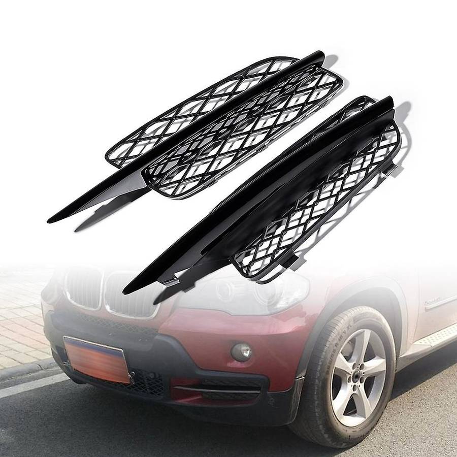 Glossy Black Front Bumper Lower Grille Covers for - X5 E70 2007-2010 51117159593 51117159594