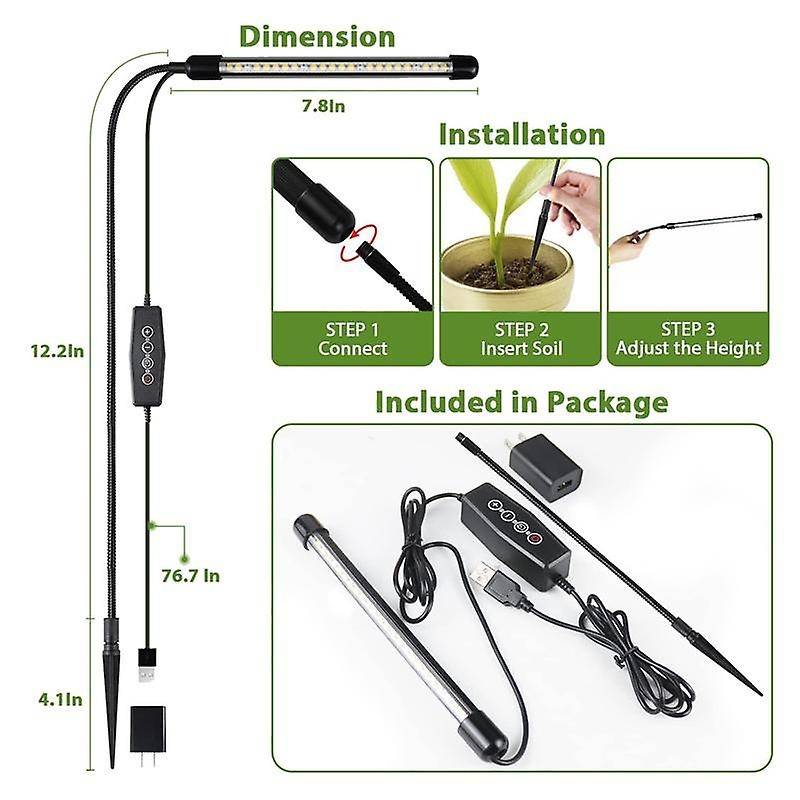 Grow Light for Indoor Plants Growing, 6000k Full Spectrum Gooseneck Plant Lamp for Seedings Succulen