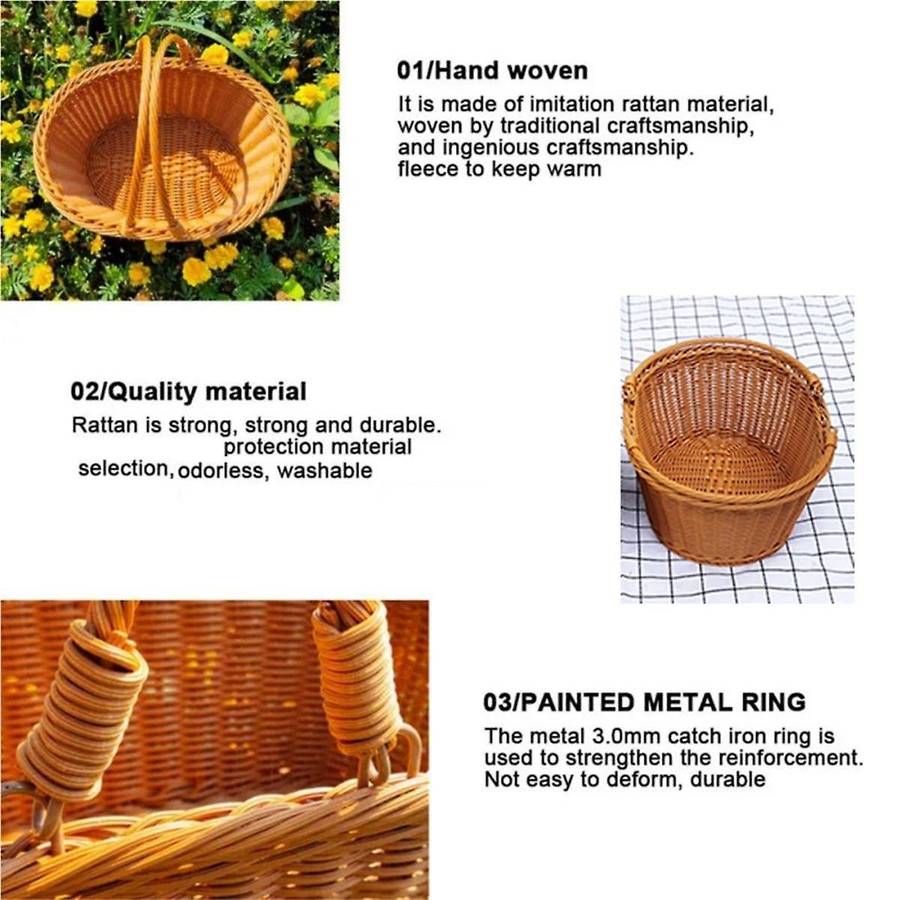 Handmade Imitation Rattan Picnic Basket with Handle Camping Picnic Willow Weaving Storage Hamper Ou