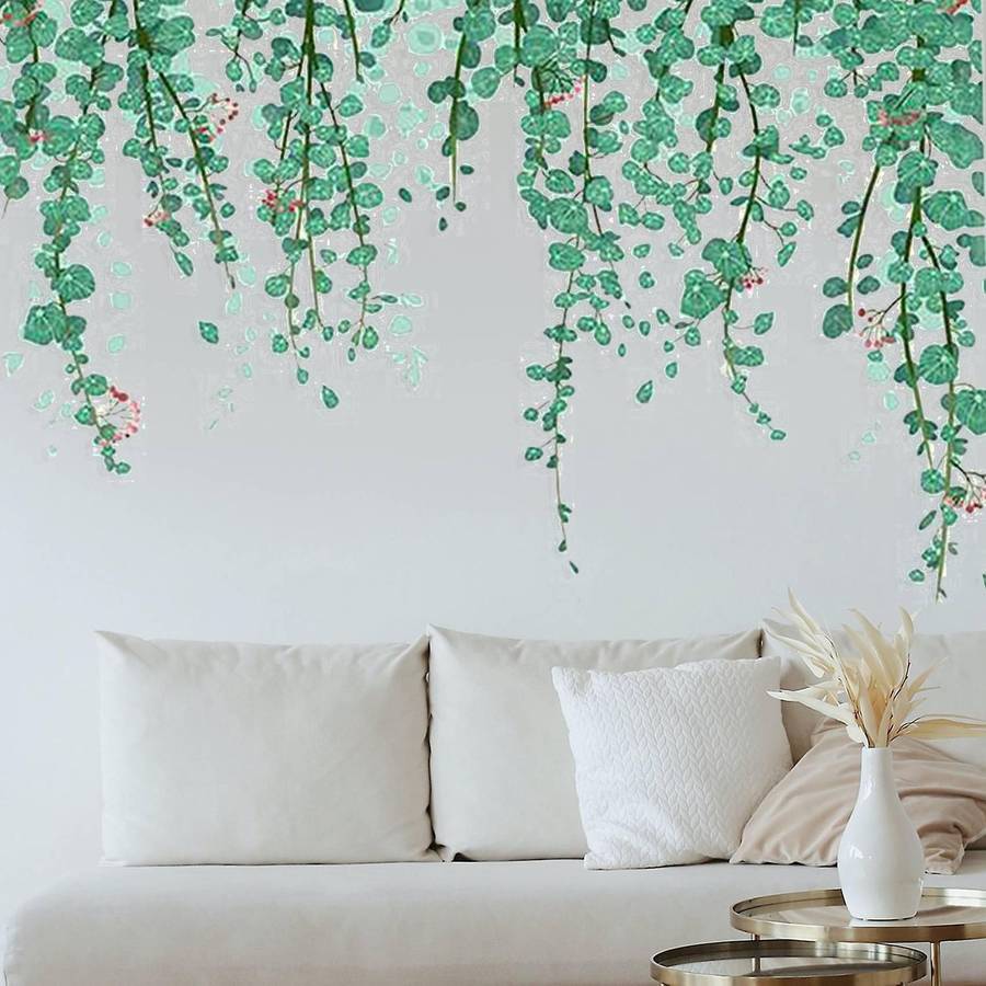 Hanging Green Vine Leaf Wall Decal Stickers for Bedroom Living Room, Removable Eucalyptus Ivy Plant