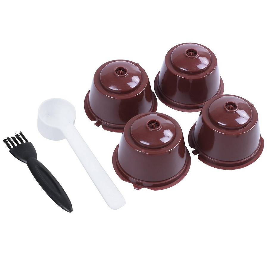 i cafilas 4pcs Plsatic Refillable Coffee Capsule with Spoon Brush 200 Times