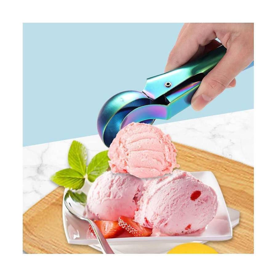 Ice Cream Scoop, 2pcs Stainless Steel Gold Cookie Scoop with Trigger Melon Baller Cones Spoon