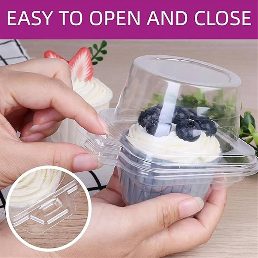 Individual Cupcake Containers, 100 Pcs Clear Cupcake Boxes, Cupcake Holders with Lid, Single Compart
