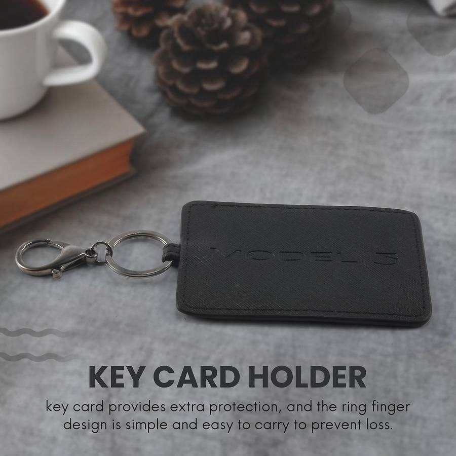 Key Card Holder for , Anti-Dust Light Leather with Keychain for Accessories Black