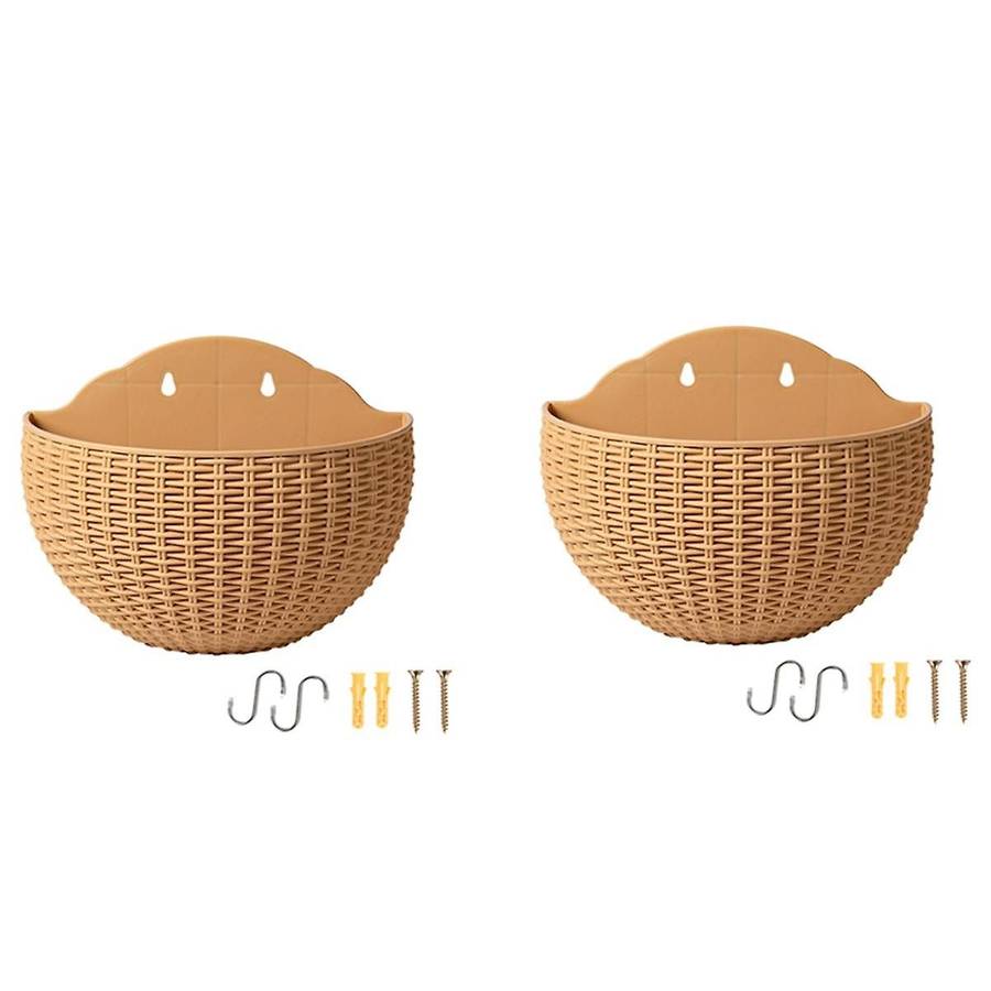 Khaki Large European-Style Imitation Rattan Wall-Mounted Semi-Circular Flowerpot Lazy Flowerpot
