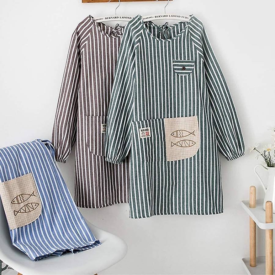 Kitchen Overalls, Anti-Greasy Long-Sleeved Cooking Apron with Sleeves (Random Color)