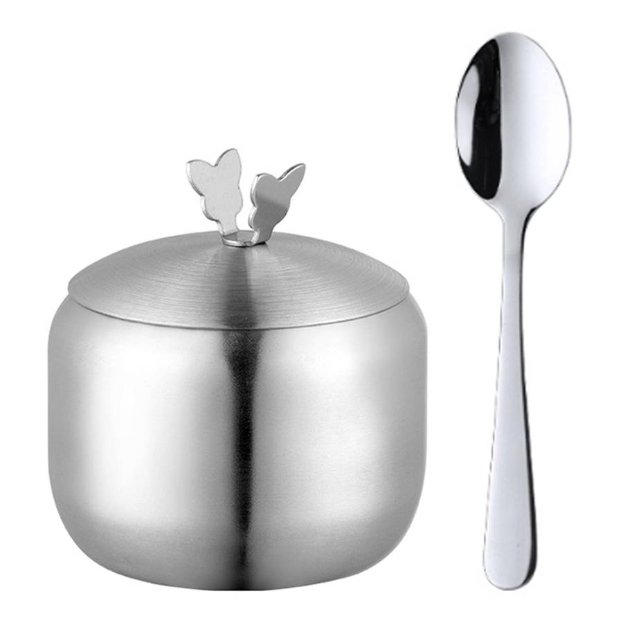 Kitchen Stainless Seasoning Condiment Pot Large Diameter Spice Salt Sugar Container Jar Tool with Li