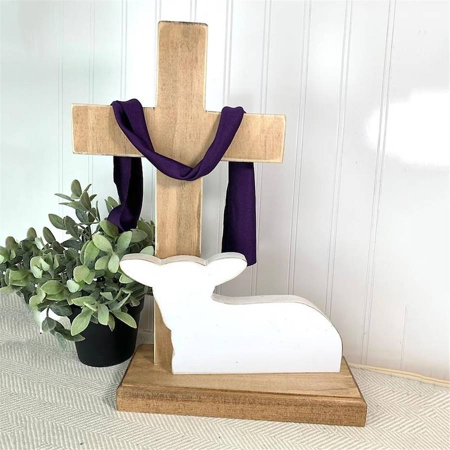 Lamb Wooden Easter Display Easter Display Lamb Christian Easter Decoration(Small)