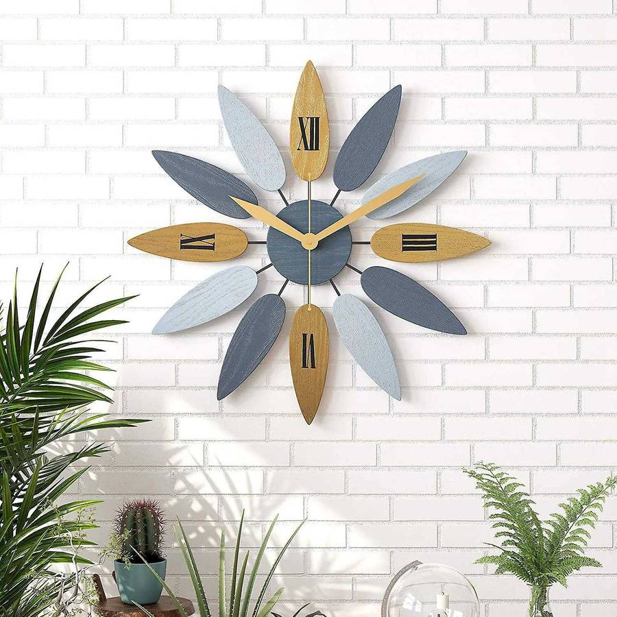 Large Modern Wall Clock 20 Inch Art Wall Clock, Leaf Shape Silent Quartz Movement Wall Clock for Dec