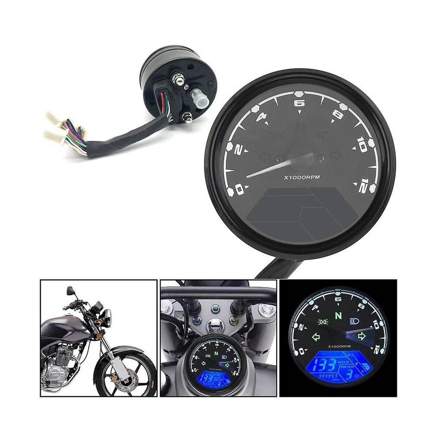 Lcd Digital Motorcycle Speedometer Tachometer Cafe Odometer 12000rpm