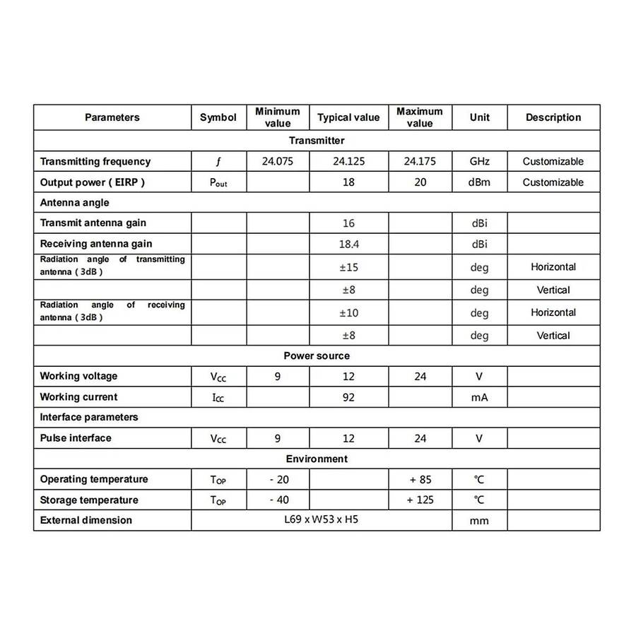 Ldtr20 Speed Indicator Road Speed Measurement 24ghz Millimeter Wave Radar Sensor Module Bayonet 1km/