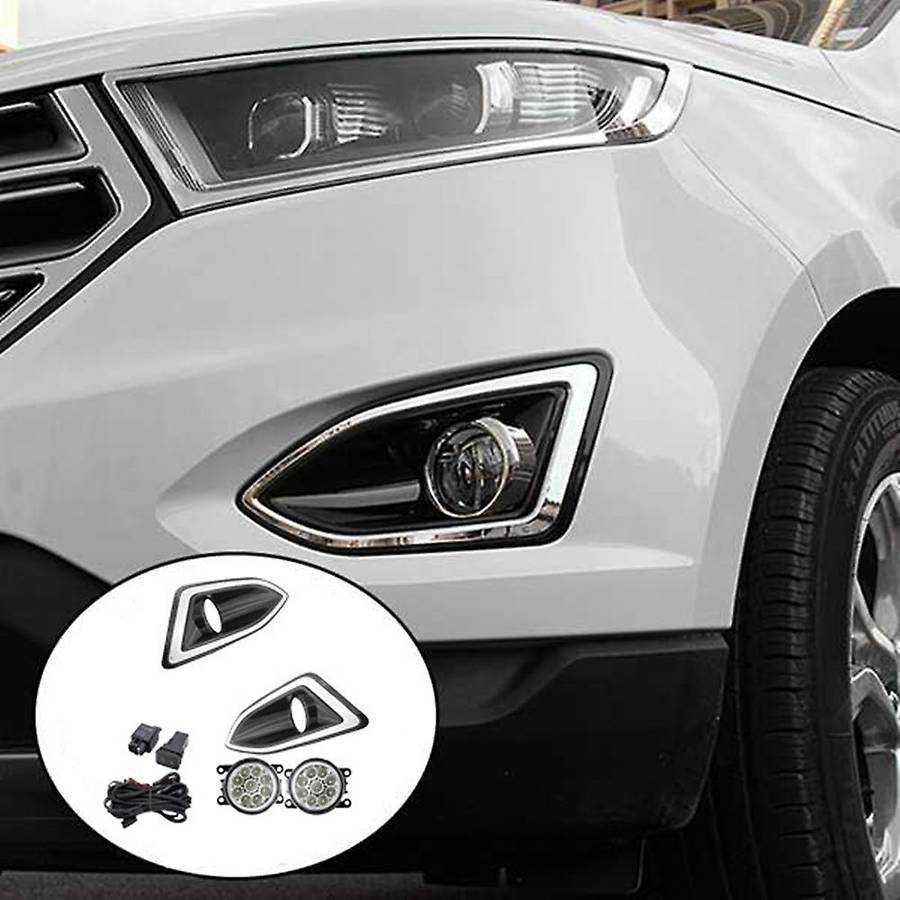 LED Fog Light Headlight Chrome Fog Lamp Cover Grill Bezel Switch Foglights Assembly for Edge 2015-20