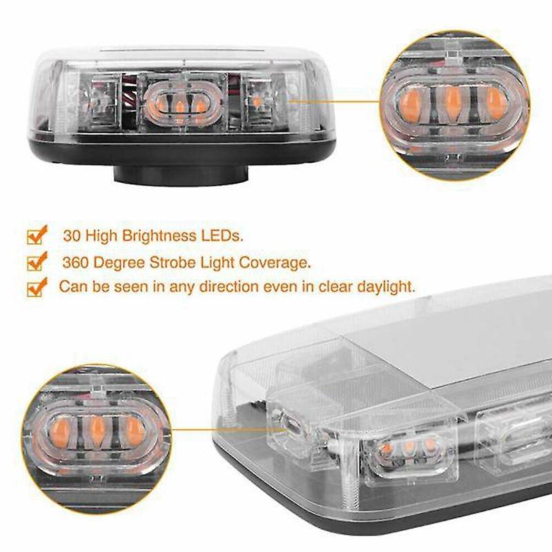 LED Strobe Light Bar Amber Lens Warning Hazard Flashing Lights Magnetic Mount for Emergency Construc