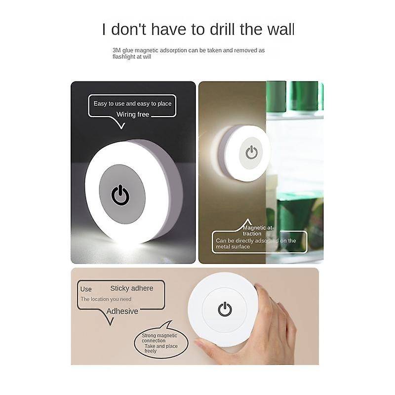 Led Touch Sensor Night Lights 3 Modes Magnetic Base Wall Light Usb Rechargeable Round Portable Dimm