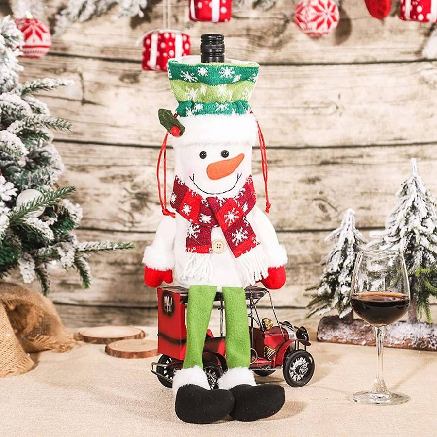 Long-Legged Santa Christmas Wine Bottle Cover Xmas Decor Wine Bottle Bags with Drawstrings Reusable,