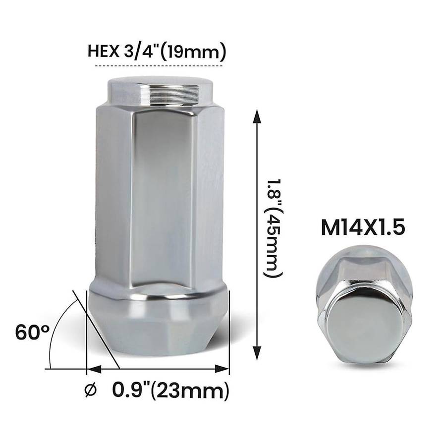 M14x1.5 Wheel Lug Nuts for 2500 3500, 32Pcs 14mm-1.5 Closed End Chrome Lug Nuts Fit