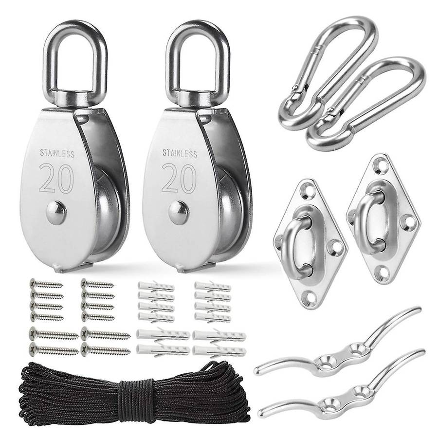 M20 Stainless Steel Pulley System Kit-Heavy-Duty Pulley Wheel, Pulley Block with Nylon Rope 4MM, Hoo