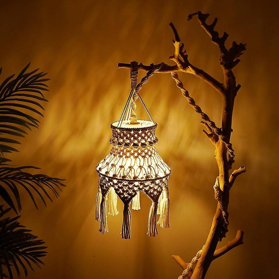 Macrame Lamp Shade Boho Hanging Pendant Light Cover, Chandelier Shade for Bedroom Living Room Nurse