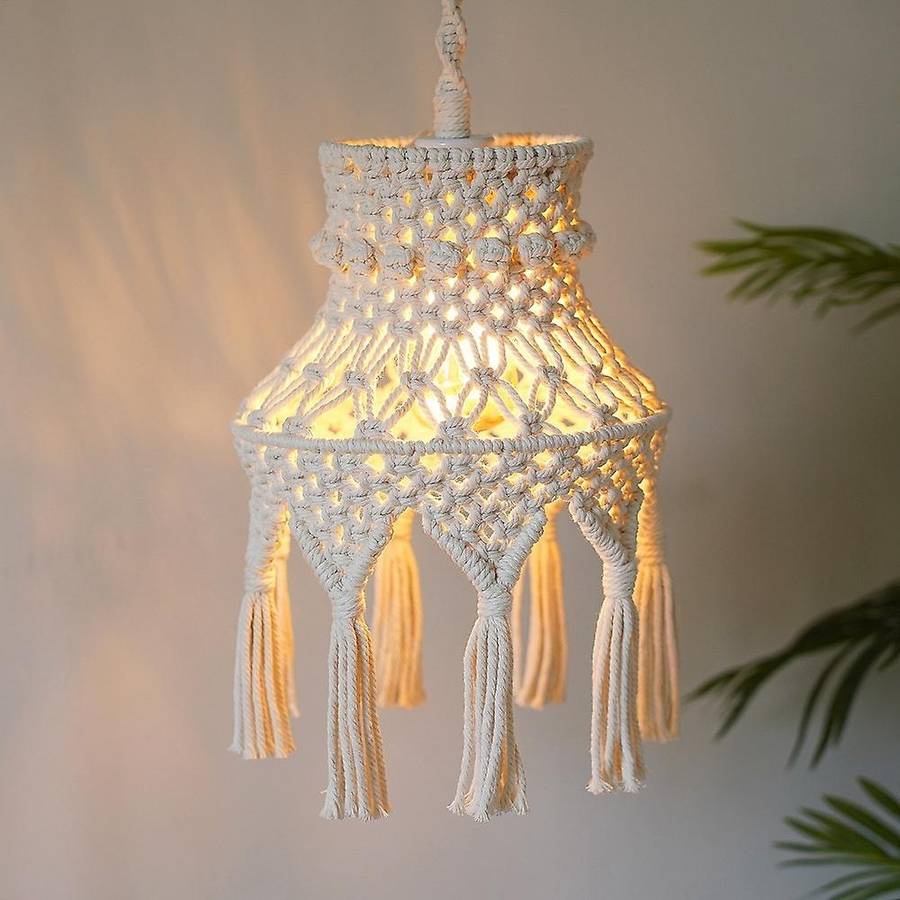 Macrame Lamp Shade Boho Hanging Pendant Light Cover, Chandelier Shade for Bedroom Living Room Nurse