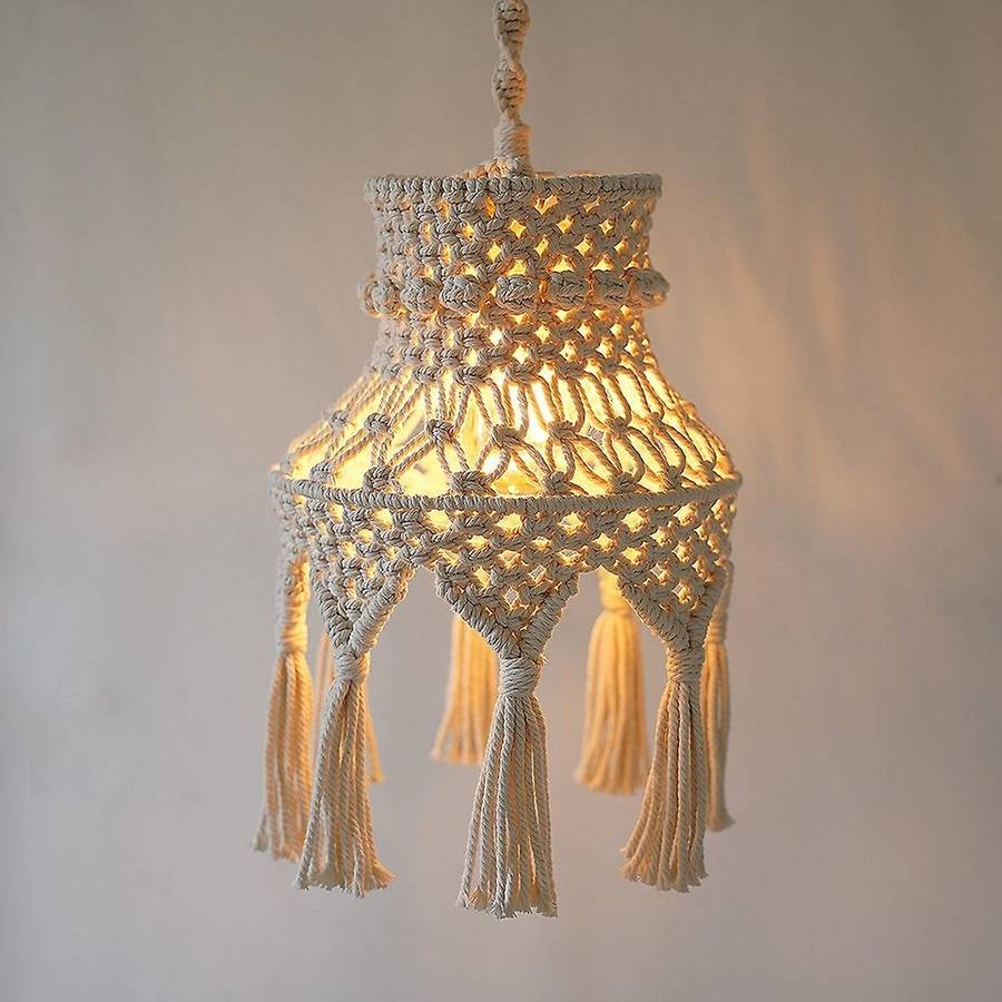 Macrame Lamp Shade Boho Hanging Pendant Light Cover, Chandelier Shade for Bedroom Living Room Nurse