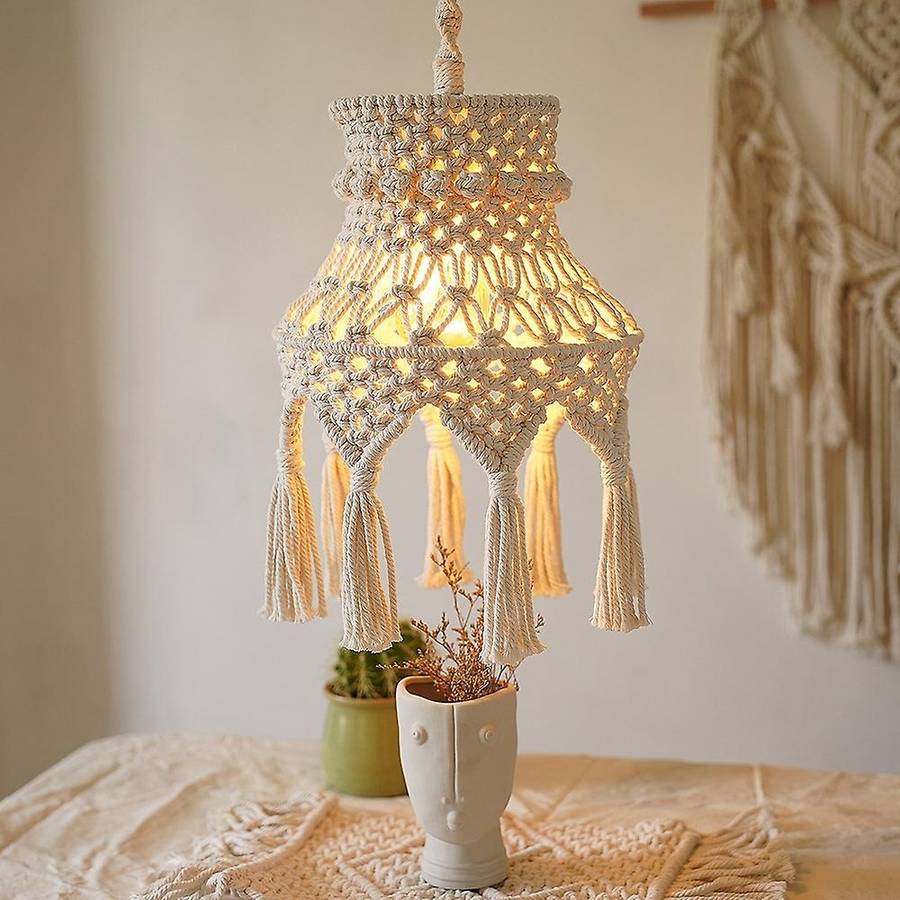 Macrame Lamp Shade Boho Hanging Pendant Light Cover, Chandelier Shade for Bedroom Living Room Nurse
