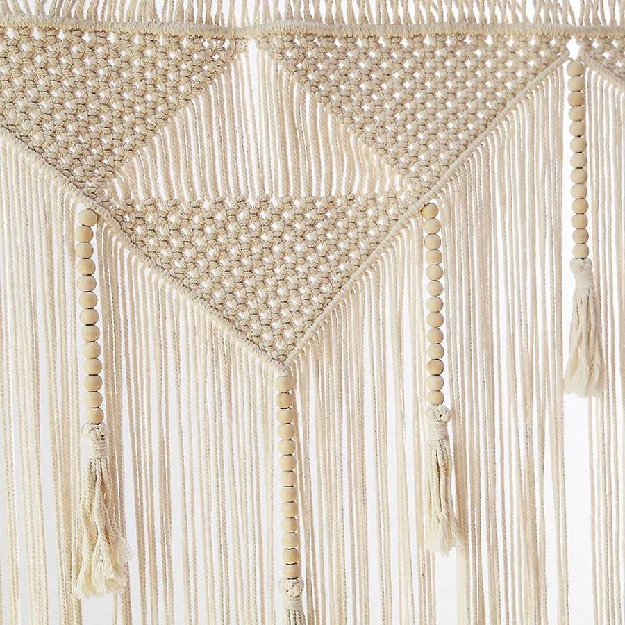 Macrame Wall Hanging Boho Woven Tapestry, Beige White Decor Curtain Backdrop (Wood Stick Not Includ
