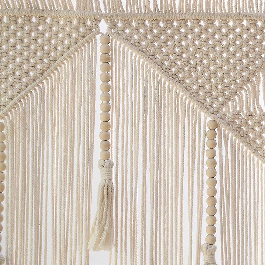 Macrame Wall Hanging Boho Woven Tapestry, Beige White Decor Curtain Backdrop (Wood Stick Not Includ
