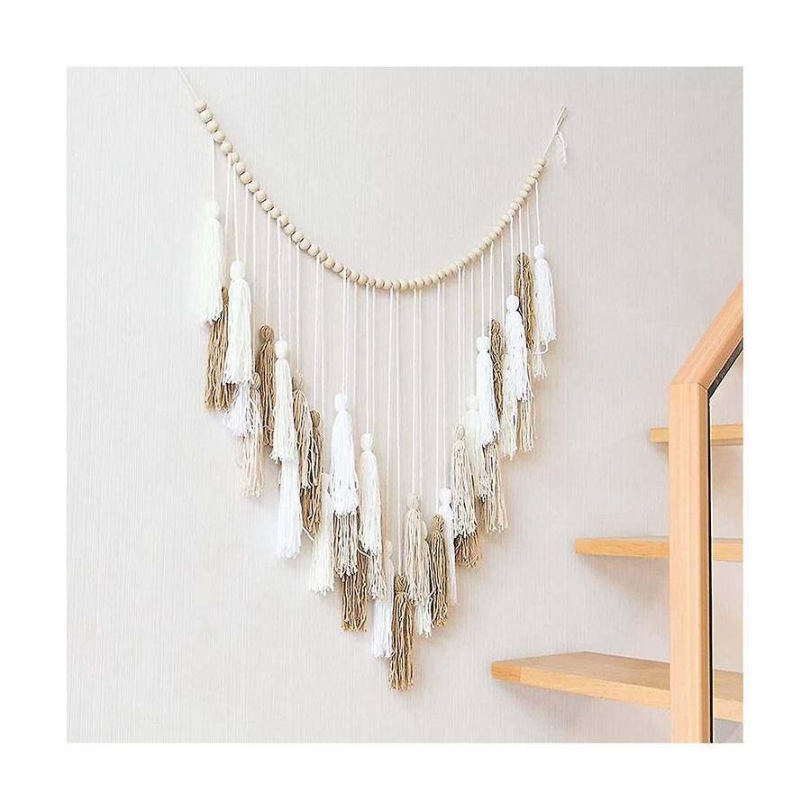 Macrame Wall Hanging Decor 39x43in Boho Woven Tapestry White Beige Khaki Macromay Wall Decor With