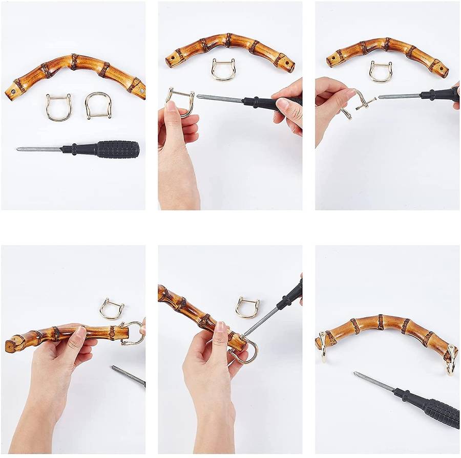 4pcs 185mm Bamboo Bag Handles Buckles Bags Strap Wooden