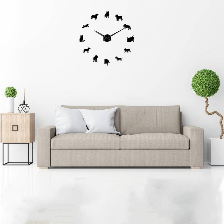 Bull Terrier Dog Wall Art Diy Large Wall Clock Dog Clock Watch Black