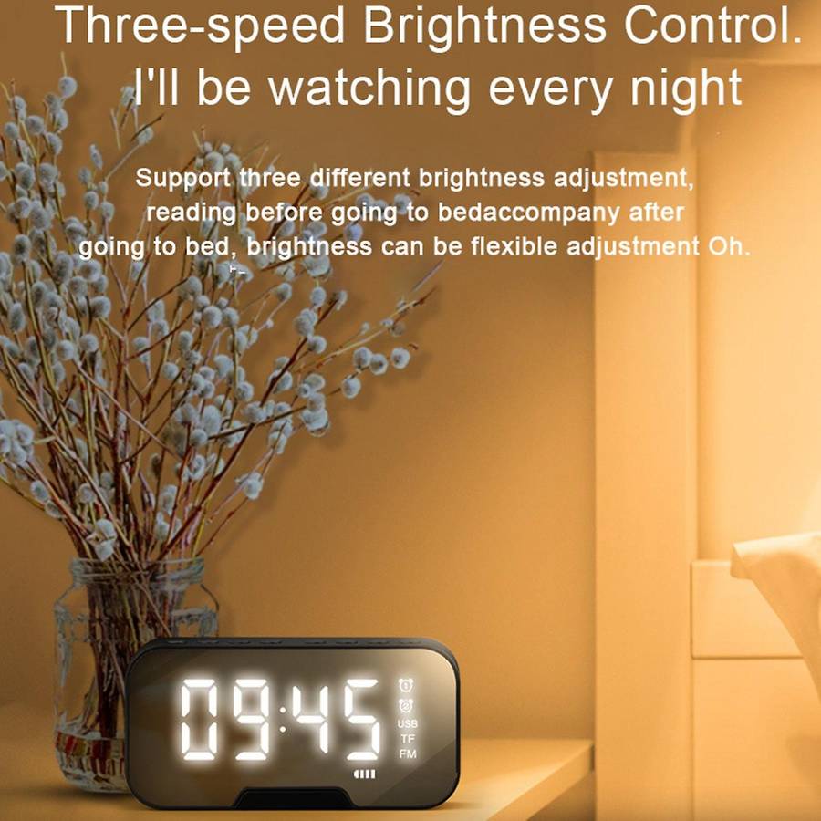Led Mirror Digital Bluetooth Speakers Alarm Clock Mp3 Fm Radio