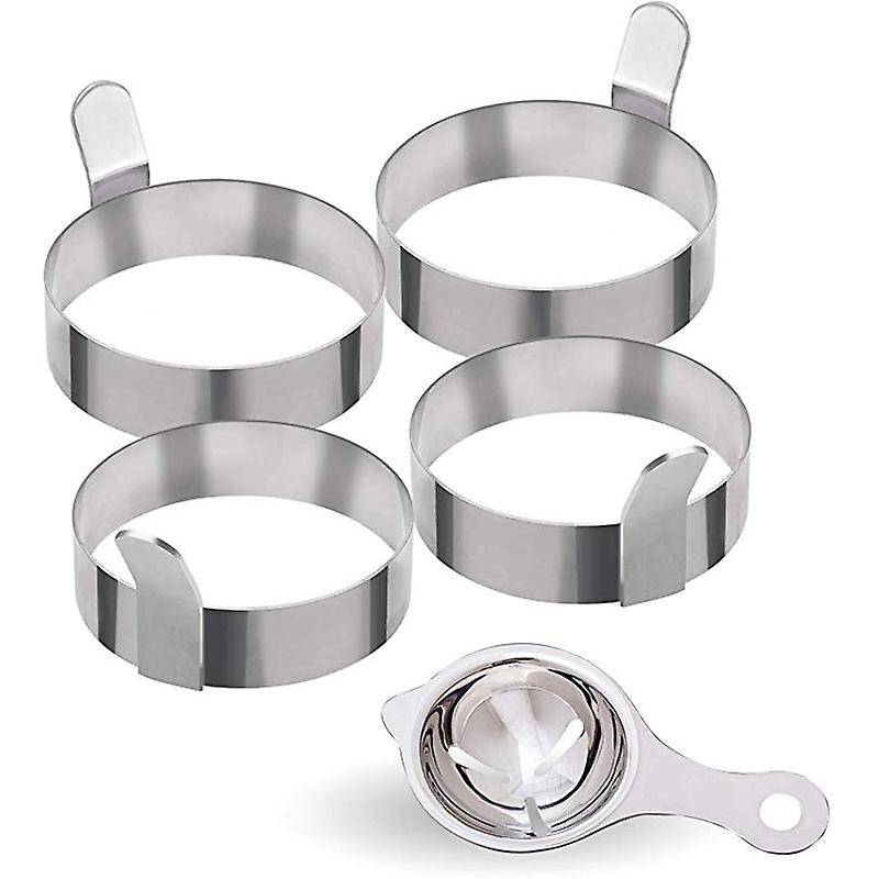 4 Pcs Stainless Steel Egg Rings for Frying Egg Shaper+1 Egg Separator