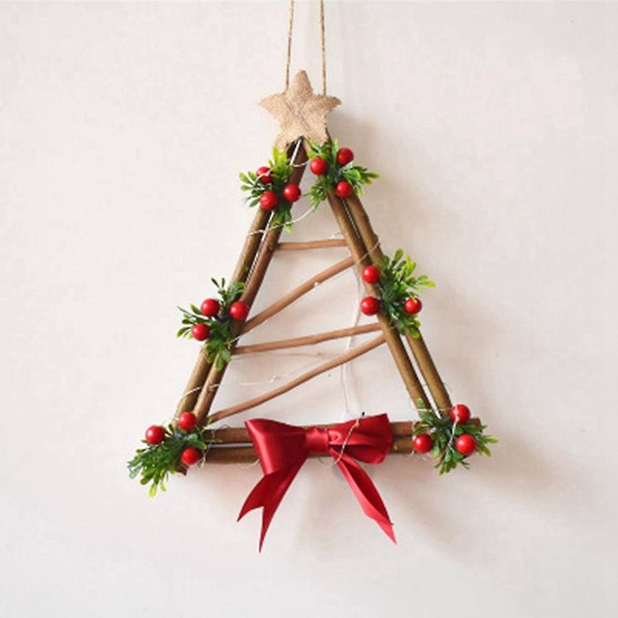 Christmas Wreath Door Window Decoration Rattan with Bow Pine Cones