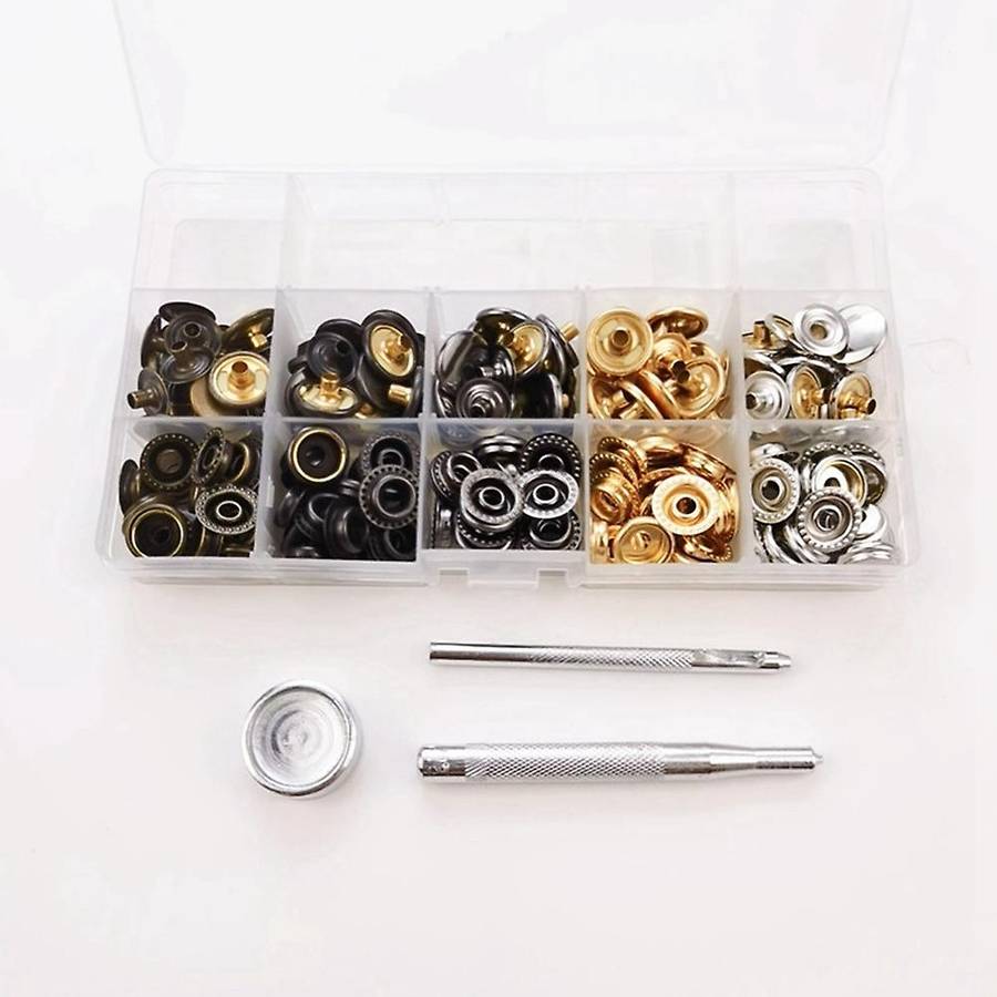 50 Sets 15mm Metal Snap Fastener Button Press Popper with Tool