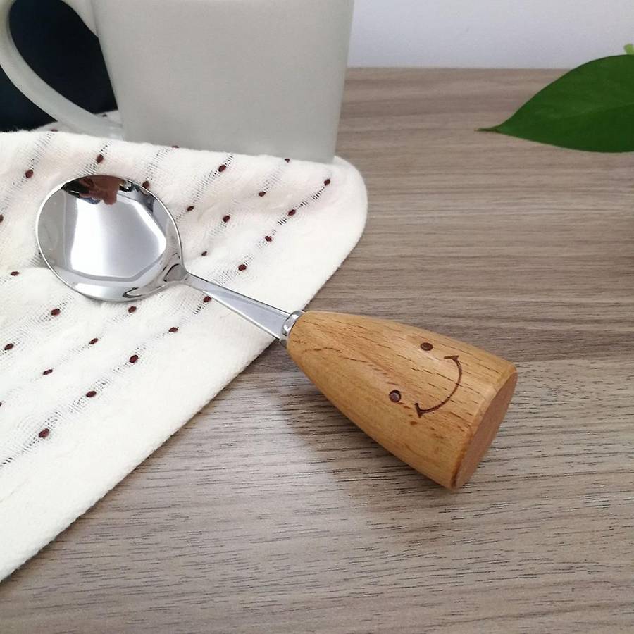 1 Set Wooden Handle Smile Face Tableware Set Children's Tableware