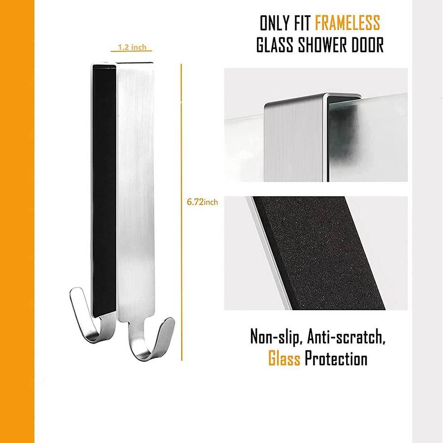 2 Pcs Shower Door Double-sided Hooks for Bathroom (black + Silver)