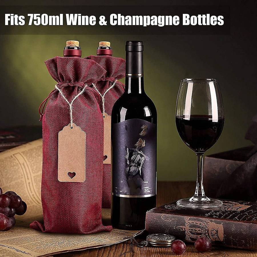 Burlap Wine Bags Wine Gift Bags, 12 Pcs Wine Bottle Bags