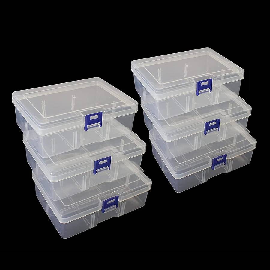 6pcs Clear Plastic Organizer Box,with Snap-tight Closure Latch