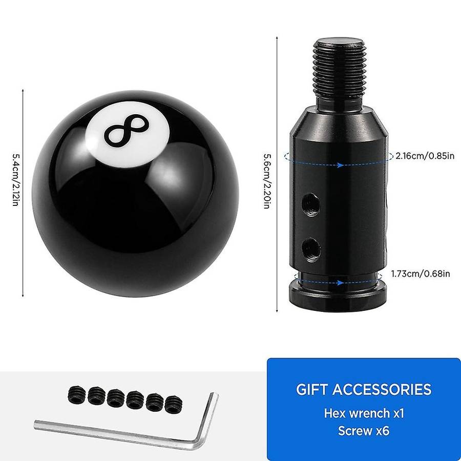 Ball Shift Knob, Billiard Black Round with Adapter for Non-threaded