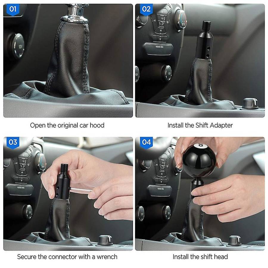 Ball Shift Knob, Billiard Black Round with Adapter for Non-threaded