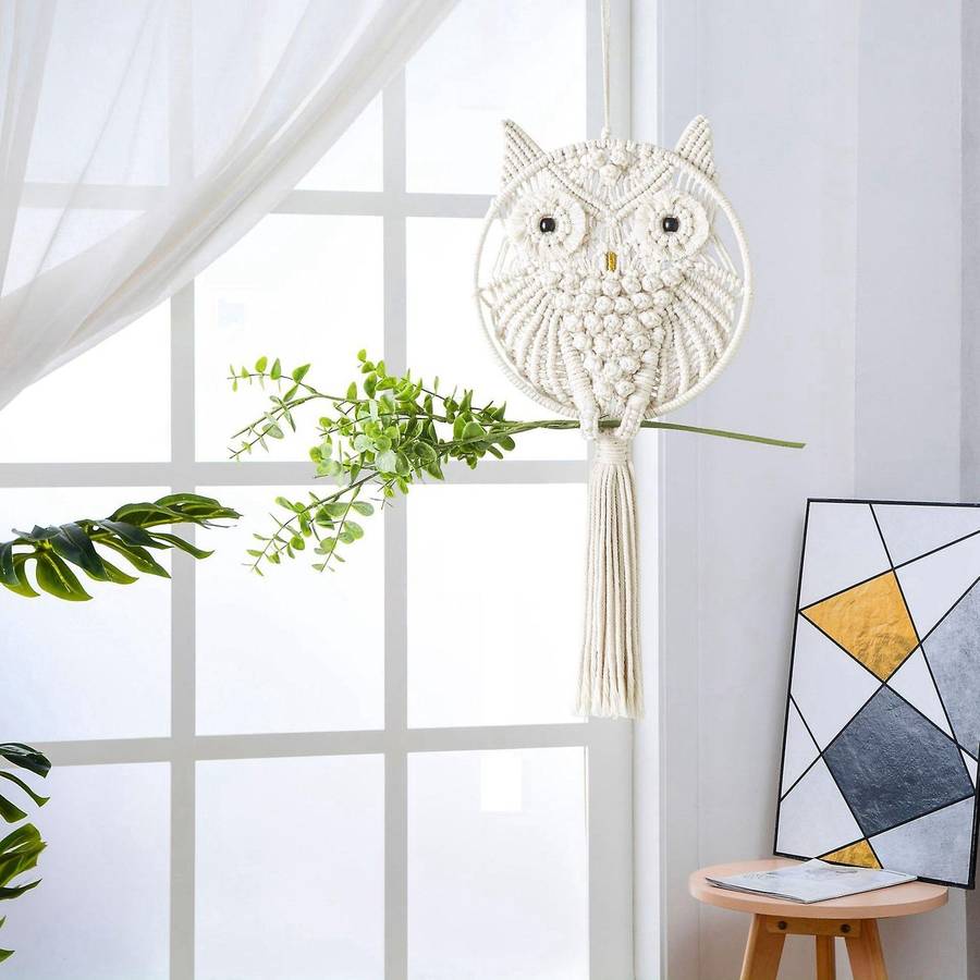Hand-woven Owl Primary Color Cotton Rope Wall Decoration Tapestry