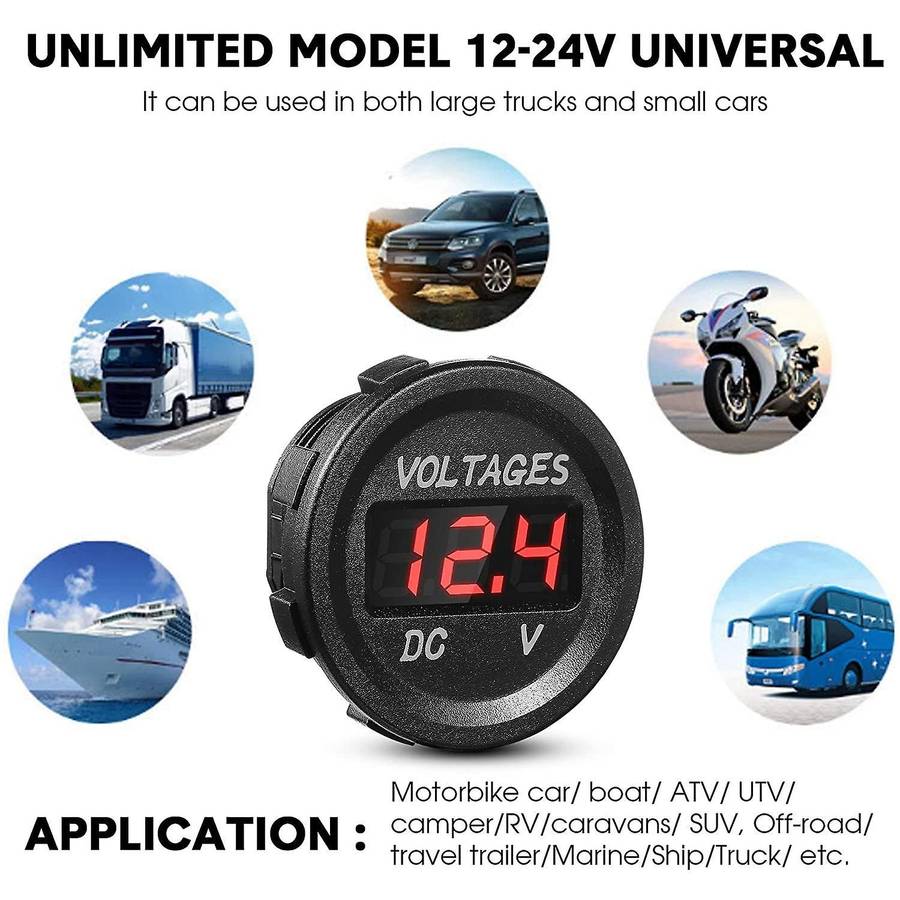 4xdc 12v Car Voltage Display Led Display Voltmeter Monitor -red