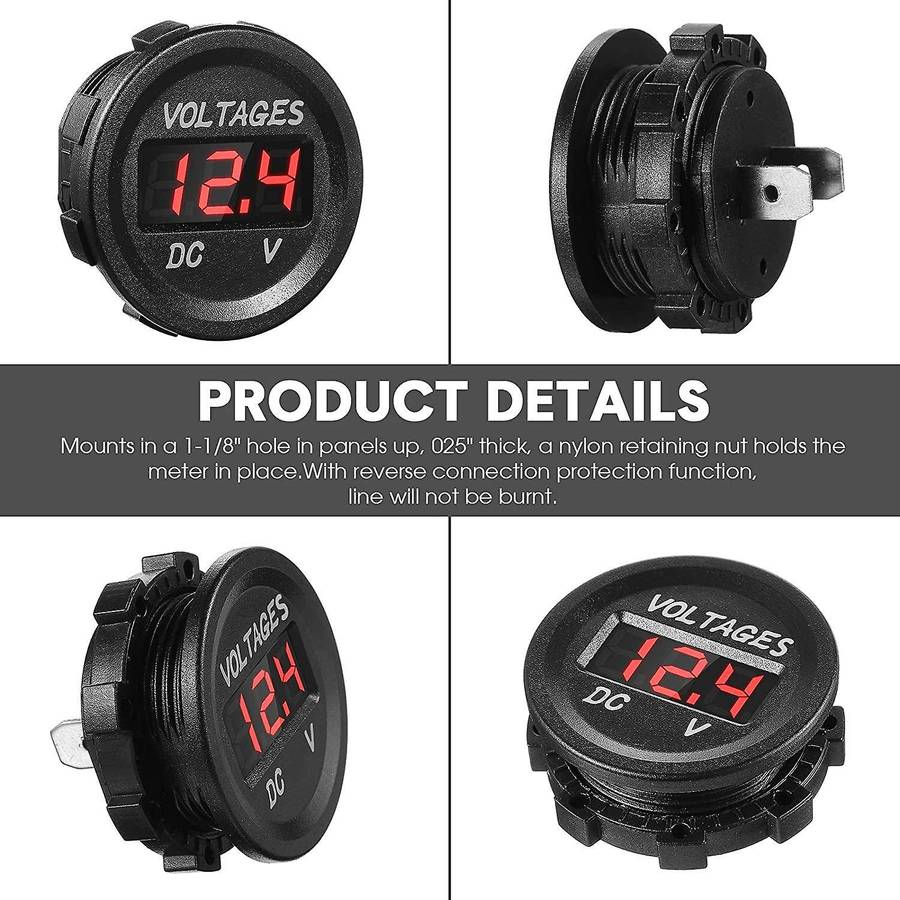 4xdc 12v Car Voltage Display Led Display Voltmeter Monitor -red