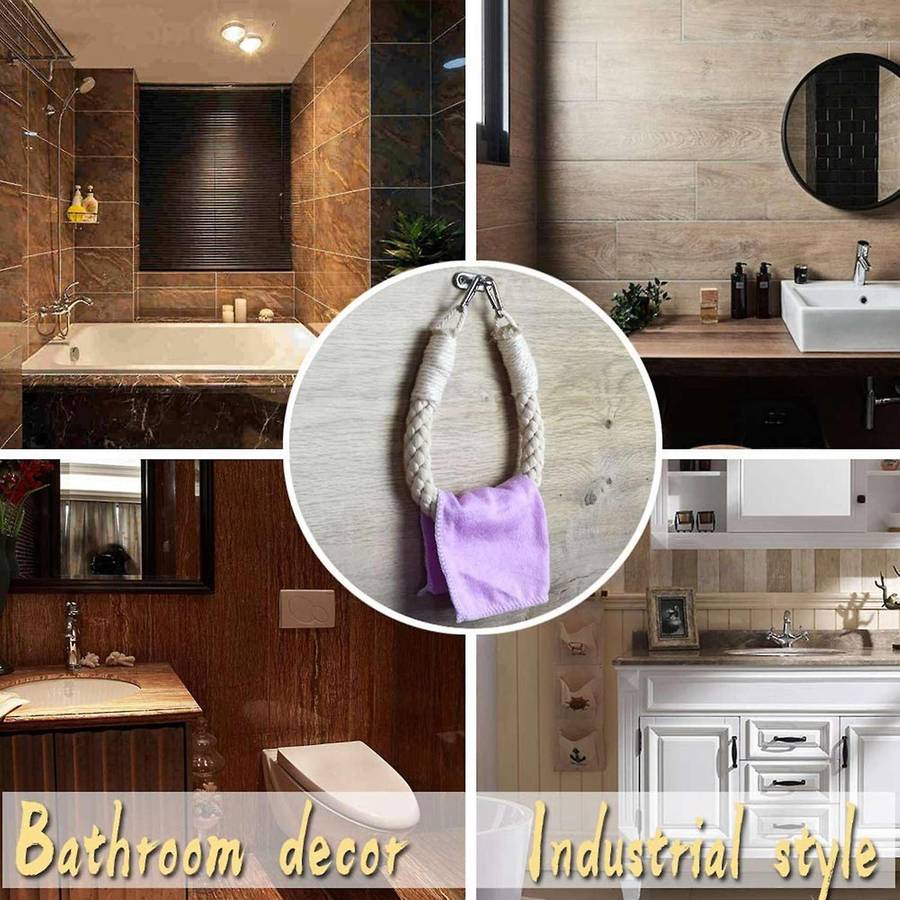 Nautical Rope Towel Holder Ring,with Metal Hook for Bathroom Decor